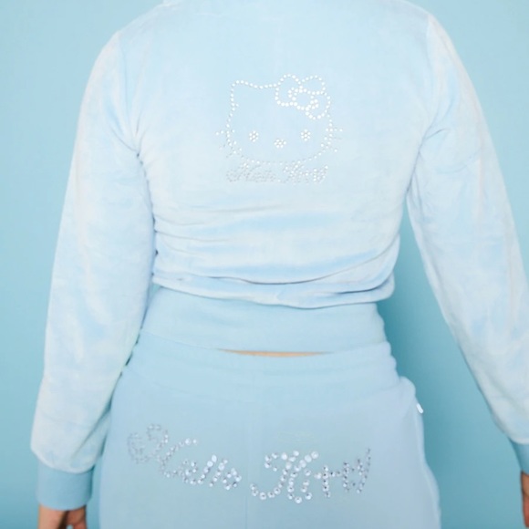 blue velour velvet hello kitty rhinestone tracksuit - Picture 3 of 8